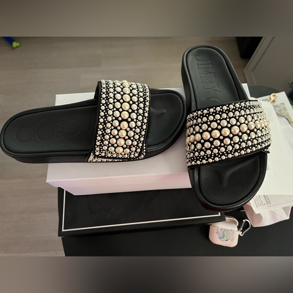 Authentic Jimmy Choo Pool Slide with pearls